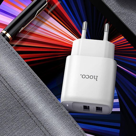 МЗП Hoco C141A Smart 2.1A (2USB-A) White | Зображення 3
