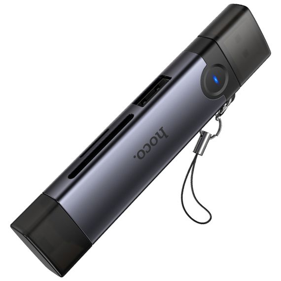 Картридер Hoco HB56A Victory 5in1 Lightning/USB2.0 to SD/TF3.0 + USB 2.0 Metal gray | Зображення 3