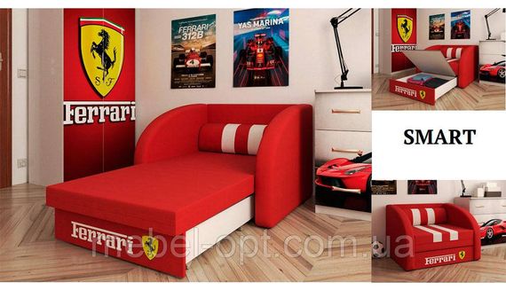 Детское раскладное кресло-кровать Smart SM 002 Ferrari красный с ящиком для белья, для детей и подростков | Зображення 1