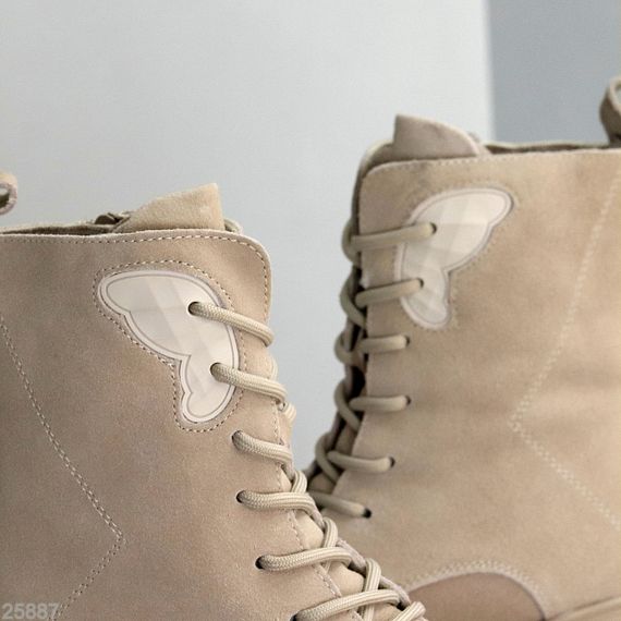 Бежеві зимові високі черевики натуральна замша доступна ціна | Зображення 2
