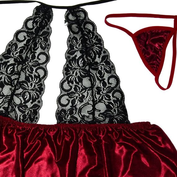Пеньюар (плюс-сайз) Babydoll 3XL/4XL Бордовий 1281-1 | Зображення 5