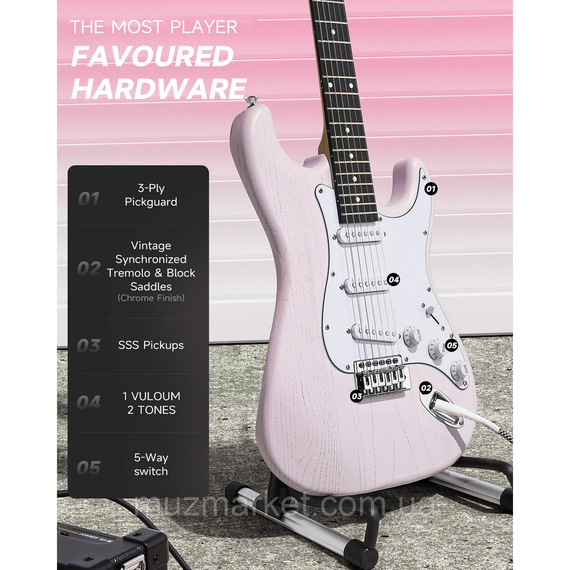 Електрогітара DONNER DST-80 Pink - (Комплект) | Зображення 5