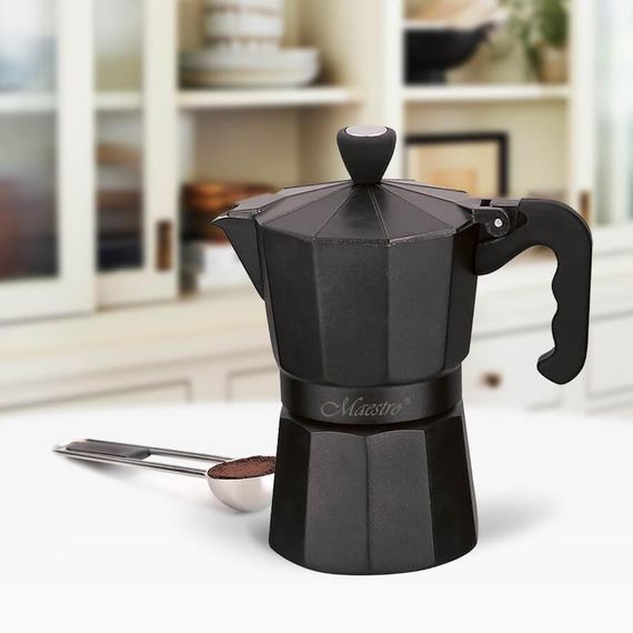 Кофеварка гейзерная алюминиевая Maestro MR-1666-9 BLACK, 450 мл (на 9 чашек), для дома и офиса | Зображення 1