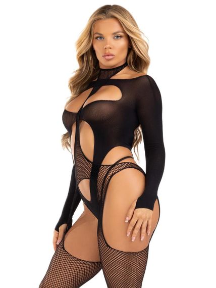 Бодістокінг 2 в 1 Leg Avenue Bodystocking with cutout teddy, One Size, чорний, панчохи-сітки і тедді sexstyle | Зображення 3