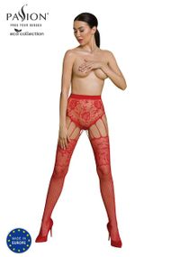 Еротичні колготки-бодістокінг Passion ECO S004 red, закриті трусики, декор, підв’язки, One size