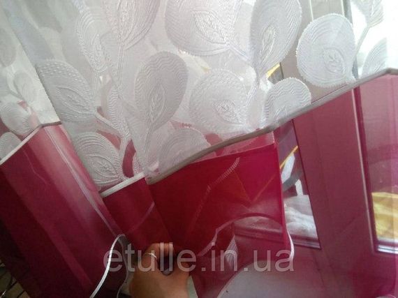 Готова бордова коротка пошита тюль фіранка аркою для кухні, веранди, вітальні, коридору або спальні | Зображення 5