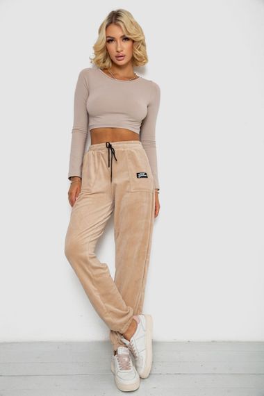 Спортивные штаны велюровые женские на флисе, цвет светло-бежевый, 238R58649-1 | Зображення 1