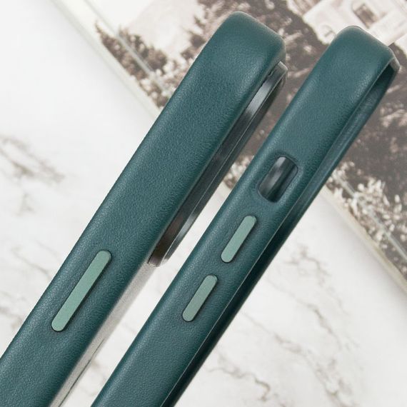 Шкіряний чохол Leather Case (AAA) with MagSafe and Animation для Apple iPhone 14 (6.1") Forest Green | Зображення 4