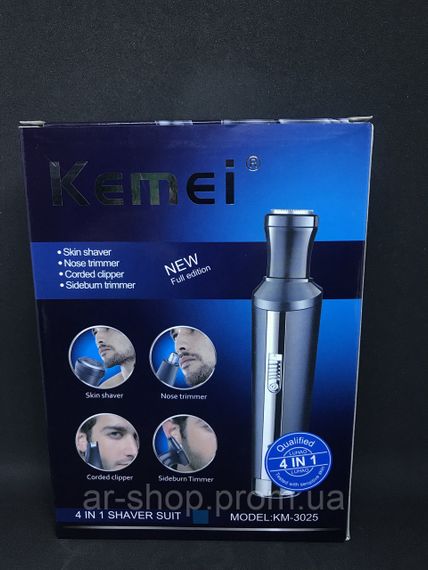 Мужской аккумуляторный триммер Kemei KM-3025 носа ушей бровей машинка  4 в 1 для удаления волос на лице | Зображення 2