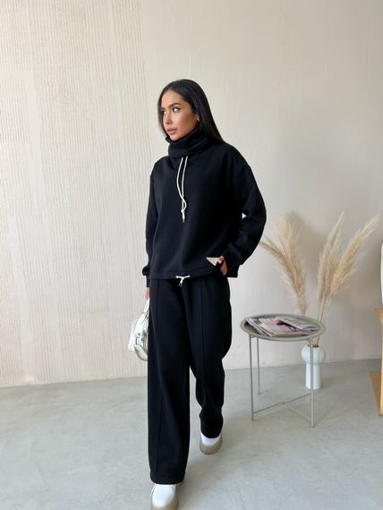 Женский спортивный прогулочный костюм двойка теплый на флисе NB22029 размер 46/48 цвет черный | Зображення 2