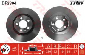 Диск гальмівний AUDI A3, SEAT LEON, TOLEDO, SKODA, VW, передн. вент. (вир-во TRW) TRW DF2804 на AUDI A3 (8L1)
