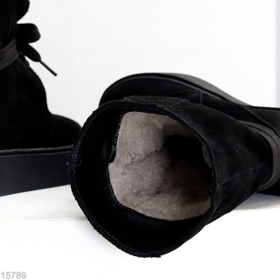 Дизайнерські зимові чорні високі черевики натуральна замша | Зображення 6