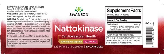 Комплекс для профілактики тиску та кровообігу Swanson Nattokinase 2000 Fibrinolytic Units 100 mg 30 Caps | Зображення 1