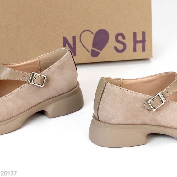 Дизайнерські туфлі бежеві натуральна шкіра + замша низький хід | Зображення 5