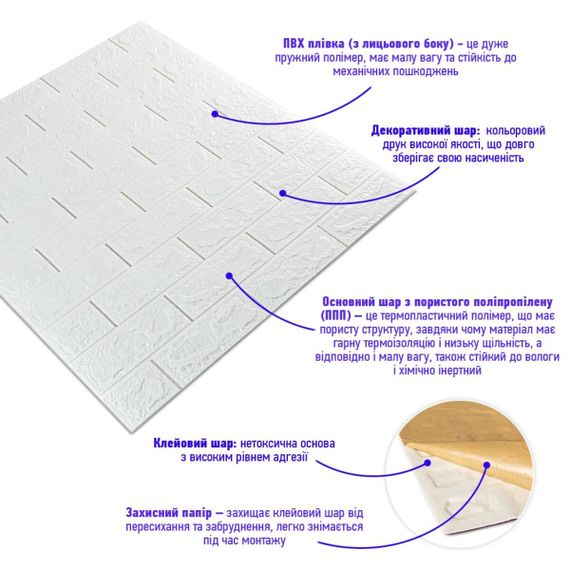 3D панель самоклеюча 690х780х5мм цегла Білий (001-5) SW-00000029 | Зображення 1