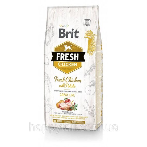 Сухой корм Brit Fresh Chicken with Potato Adult для взрослых собак, курица и картофель, 12 кг