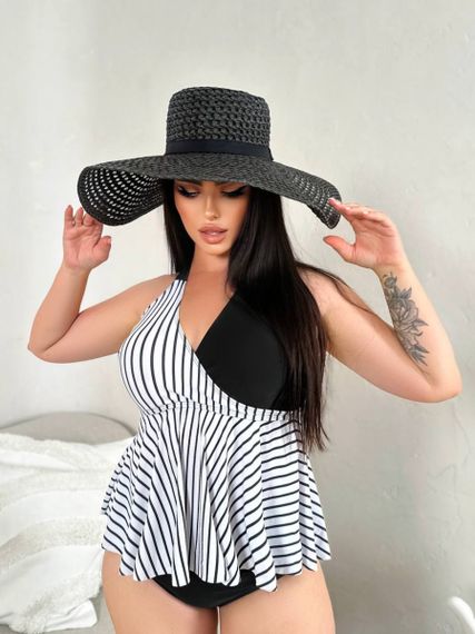 Стильний  чорно-білий купальник танкіні PLUS SIZE | Зображення 6