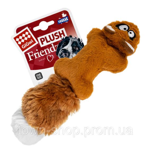 Игрушка для собак Белка с 2-мя пищалками GiGwi Plush Friendz, плюш, искусственный мех, резина, 24 см | Зображення 1