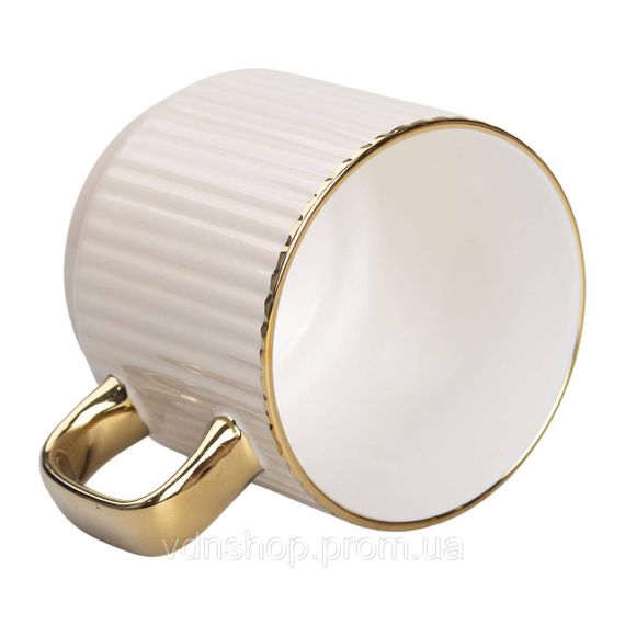 Чашка фарфоровая с золотым ободком и золотой ручкой 300 (мл) Бежевая RX-N231129BE | Зображення 2