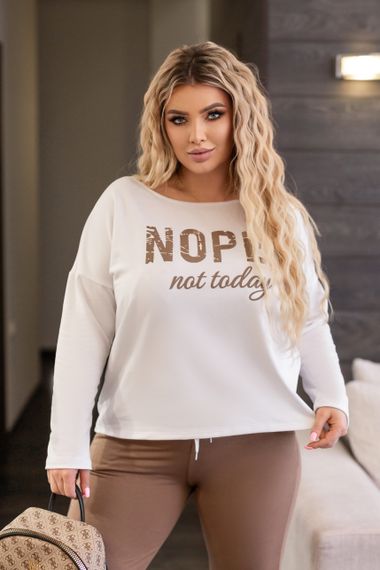 Женский спортивный костюм Nope весна-осень свитшот и джоггеры GF7126 цвет белый + капучино, размер 54/56 | Зображення 2