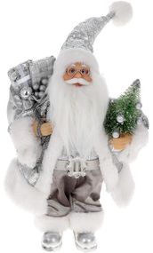 Інтерєрна новорічна фігурка Santa з подарунками з ялинкою 30см срібло з паєтками