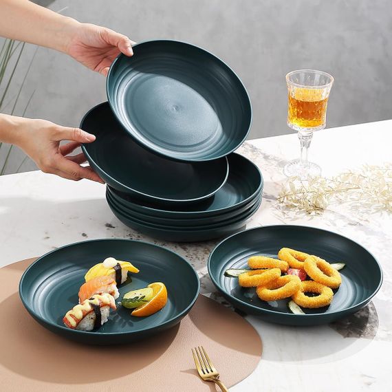 Набор пластиковых тарелок 8 шт 23 см, многоразовые обеденные миски темно-зеленые для кемпинга, дома, природы | Зображення 3