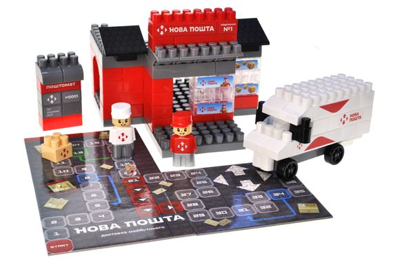 Конструктор блочний QB300-007 "Block&Steps: НОВА ПОШТА. Центральне відділення" + ходилка і гра 3в1, 91дет. qbee | Зображення 4