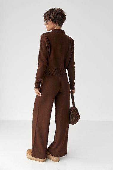 В'язаний трикотажний костюм з коротким кардиганом - коричневий цвет, ONE SIZE (є розміри) | Зображення 1