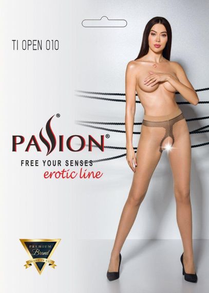 Тілесні колготки з відкритим доступом, контрастна лінія Passion TIOPEN 010 5 (20 den), beige Sex Aura | Зображення 2