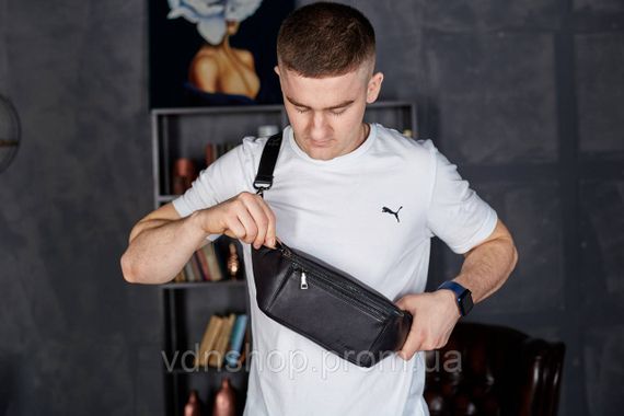 Сумка-бананка для телефону 11х25х8, стильний слінг із натуральної гладкої шкіри TD-31848 чорний | Зображення 6