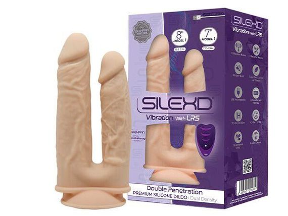 Двойной фаллоимитатор с вибрацией SilexD Double Gusto Vibro Flesh (Model 1 size 8" & 7") + LRS, диаметр 4,5 см sexstyle | Зображення 1