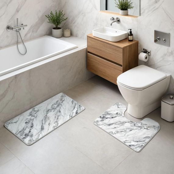 Набір килимків для ванної та туалету White Marble 50*80/40*50 см Yiwu HP-42-181 | Зображення 1