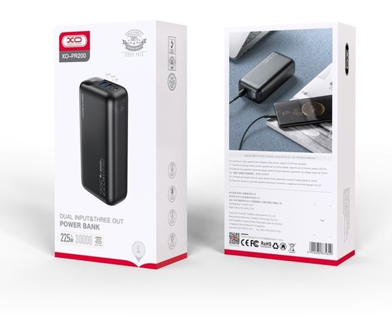 Портативний зарядний пристрій XO PR200 - 30000 mAh PD20W + QC22.5W Black | Зображення 1
