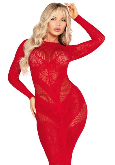 Сукня Leg Avenue Lace and Net Bodycon Gown One Size, Red | Зображення 4