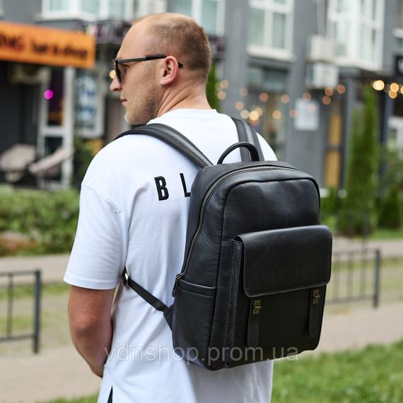 Стильный мужской кожаный рюкзак 40х30х17, практичный аксессуар для ноутбука и документов, черный | Зображення 2