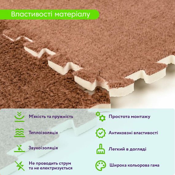 Підлога-пазл плюшевий 30х30х1см Коричневий (D) SW-00002082 | Зображення 3