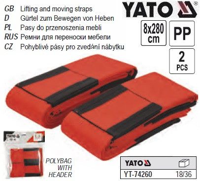 Ремені для перенесення меблів YATO : для передпліччя, 8 x 280 см, 2 шт YATO-74260
