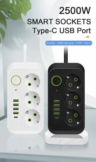 Сетевой фильтр питания UA Power Socket F09U 3 розетки +4USB +Type-C Port 2m, сетевой удлинитель розеток | Зображення 3