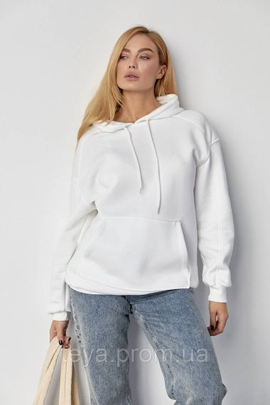 Утеплене жіноче худі з кишенею-кенгуру колір молочний FL_000854 | Зображення 4