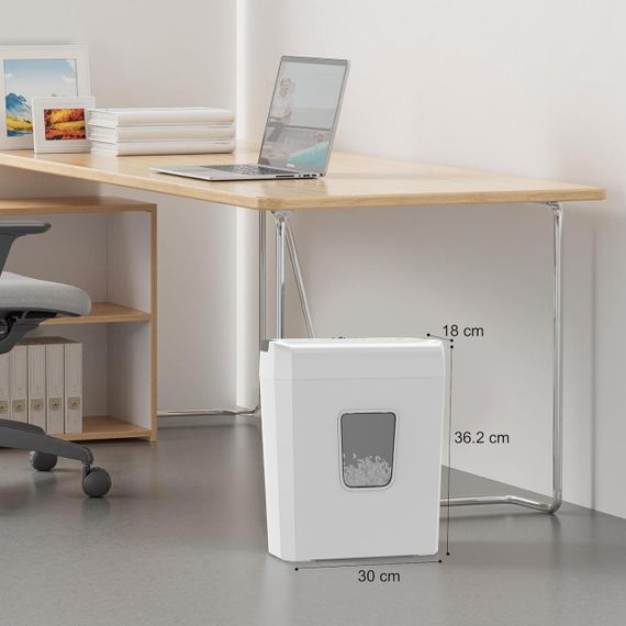 Шредер для паперу Bonsaii на 8 аркушів із рівнем безпеки P-4, перехресне різання 5×14 мм, скріпок, карток бак 13 л, білий | Зображення 6