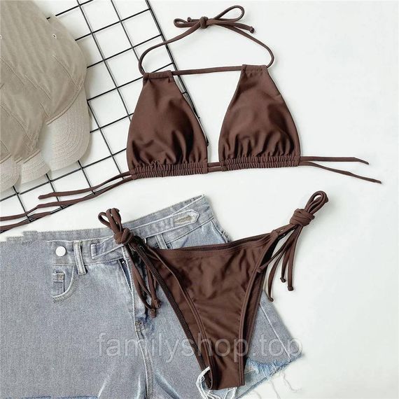 Женский купальник бикини на завязках раздельный шторки с мягкой чашкой, MBk871, цвет коричневый, размер L | Зображення 2