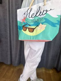 Женская большая пляжная сумка в полоску одно отделение на молнии AV558 размер 52/33, салатовая