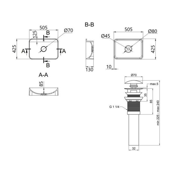 Комплект Qtap Nando LT: Раковина підвісна прямокутна 500х420х130 мм White + Донний клапан PU02O | Зображення 1