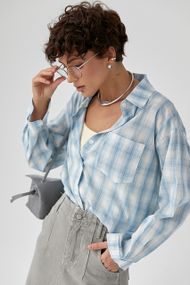 Жіноча сорочка в клітинку з кишенею - блакитний цвет, ONE SIZE (є розміри)