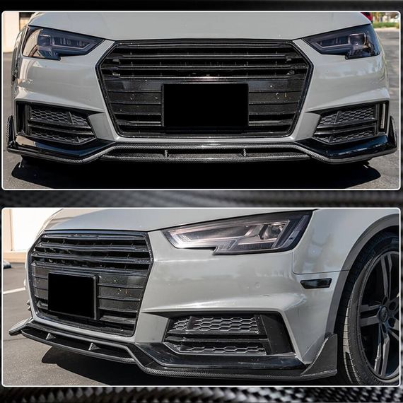 Накладка на передний бампер Lip V2 (для S-Line SD 2015-2019, Карбон) для Ауди A4 B9 | Зображення 3