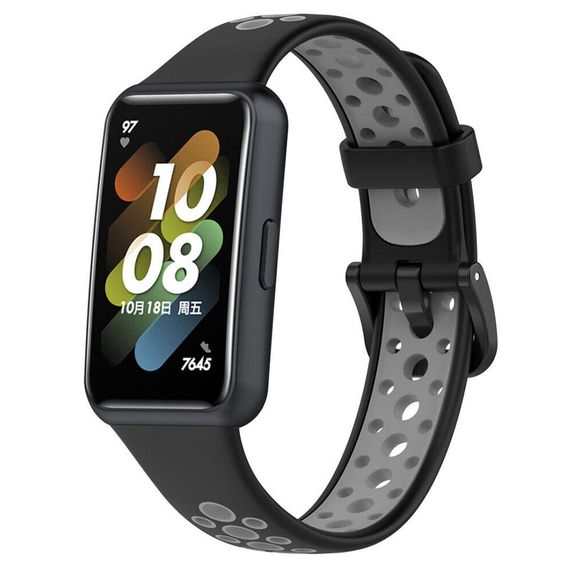 Силиконовый ремешок Primolux Perfor Classic для фитнес браслета Huawei Band 7 - Black&Grey