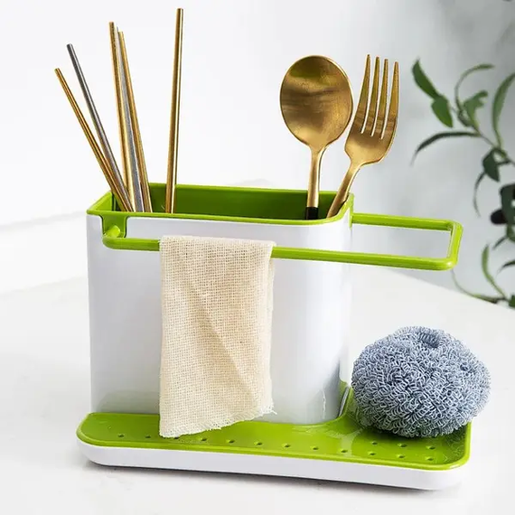 Универсальный органайзер для кухни на раковину 3 в 1 DAILY USE, для щеток, губок, мыла и полотенец | Зображення 3