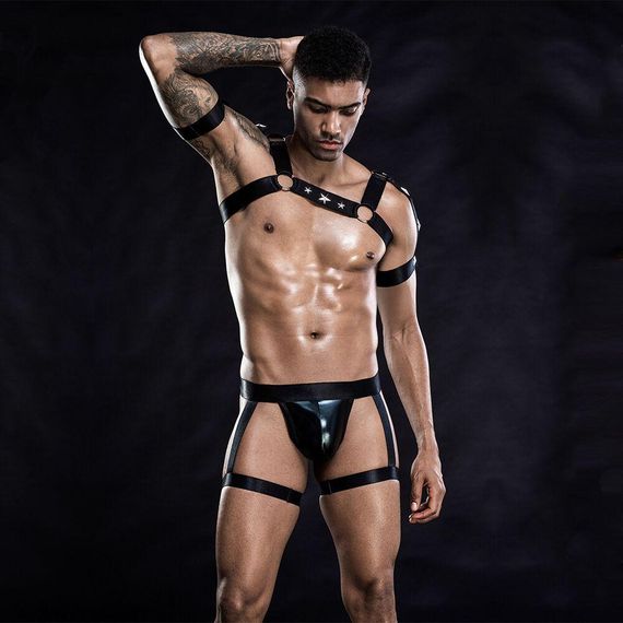 Эротический комплект для мужчин трусы + портупея One Size Black sexstyle | Зображення 2