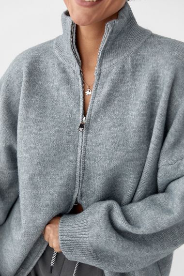 В'язаний кардиган оверсайз на блискавці - сірий цвет, ONE SIZE (є розміри) | Зображення 3