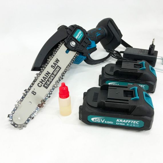 Аккумуляторная цепная мини пила 20 см в кейсе Krafftec (36V 4 Ач) + 2 аккумулятор и индикатором заряда | Зображення 7